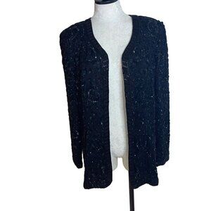 Niteline By Della Roufagali Vintage Womens Jacket Size XL Black Sequin Beaded